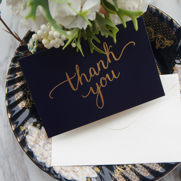 Gold 25pcs deep blue dancing thank you Card with envelope greeting card