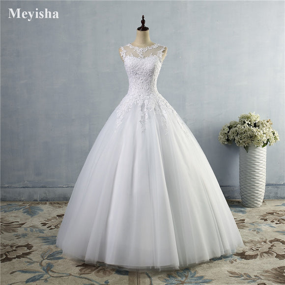ZJ9036 White Ivory Lace Up Backless Wedding Dress