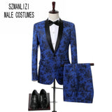 New Doublue Breasted Suit Men Terno Masculino Men Suits Tuxedo Prom Party Suits Floral Wedding Groom Suit