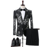 New Doublue Breasted Suit Men Terno Masculino Men Suits Tuxedo Prom Party Suits Floral Wedding Groom Suit