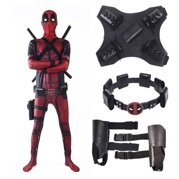COSFANS Deadpool Costume Adult Man Spandex Lycra Zentai Bodysuit Halloween Cosplay Suit Belt Headwear Mask Sword holster