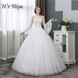It's YiiYa New Long Flare Sleeve Wedding Dresses Simple O-neck Back Lace Up Wedding Gown HS283