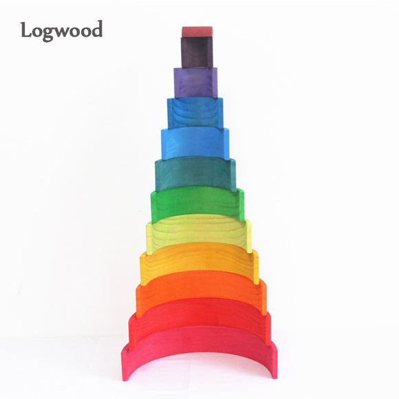 12Pcs 6pcs Rainbow Blocks Wooden Toys For Kids Large Creative Rainbow Building Blocks Montessori Educational Toy